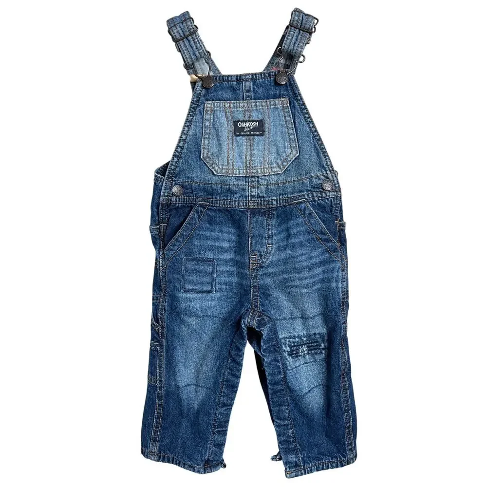 Vintage OshKosh Flannel Lined Denim Overalls 12M